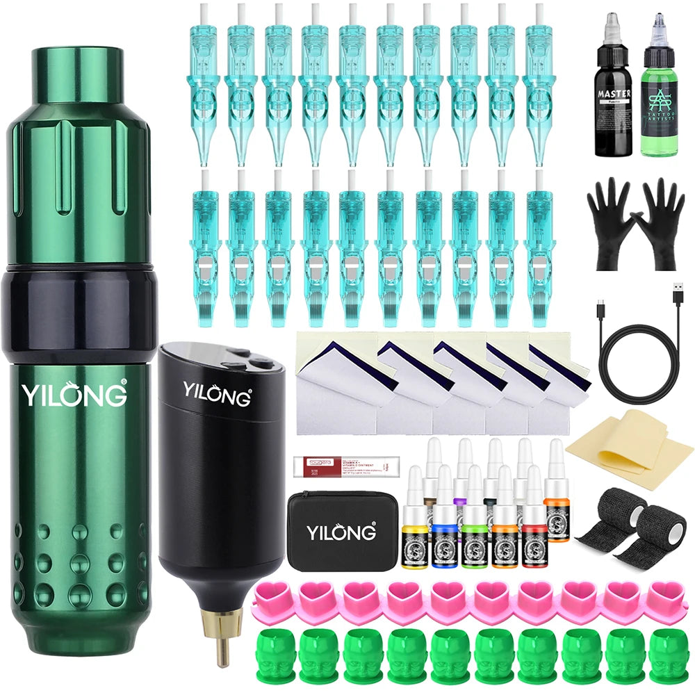New Complete Tattoo Machine Kit Rotary Tattoo Pen Set with Power Supply Cartridge Needles Ink Makeup Tools for Tattoo Beginners