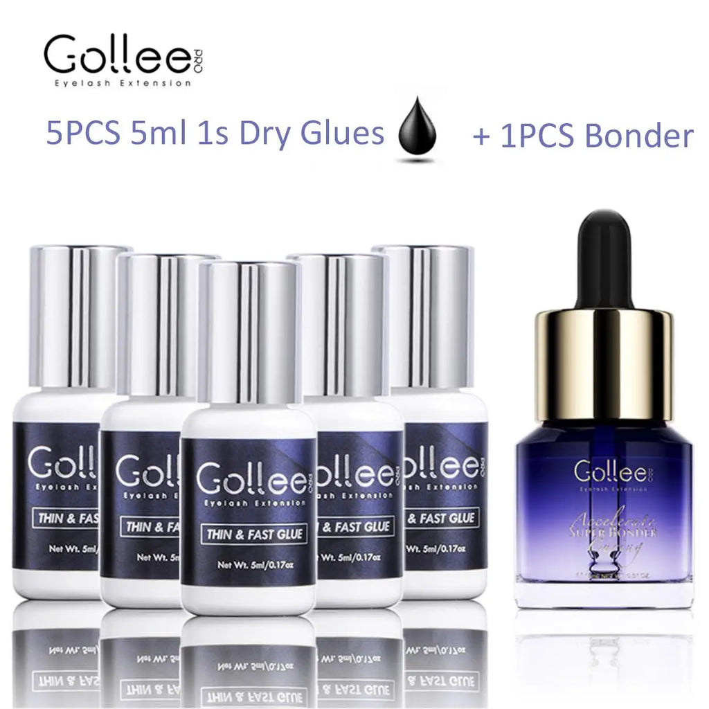 Gollee Glue for Eyelash Extensions 5PCS 5ML Ethanol Primer Cleaning Lash Extension Supplies Lash Glue Super Bonder Makeup Tools