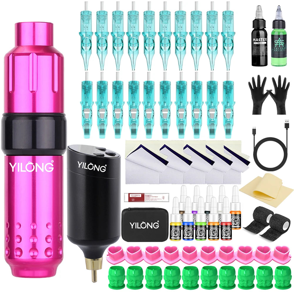 New Complete Tattoo Machine Kit Rotary Tattoo Pen Set with Power Supply Cartridge Needles Ink Makeup Tools for Tattoo Beginners