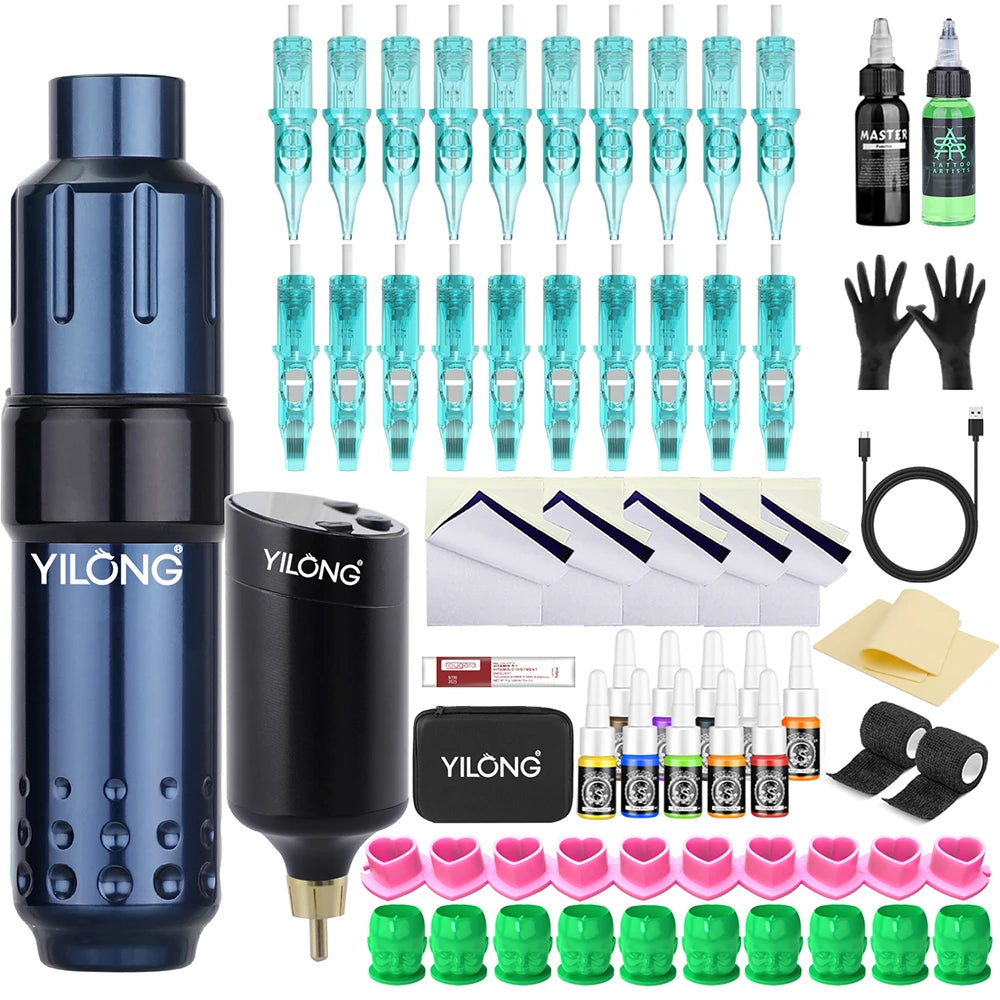 New Complete Tattoo Machine Kit Rotary Tattoo Pen Set with Power Supply Cartridge Needles Ink Makeup Tools for Tattoo Beginners