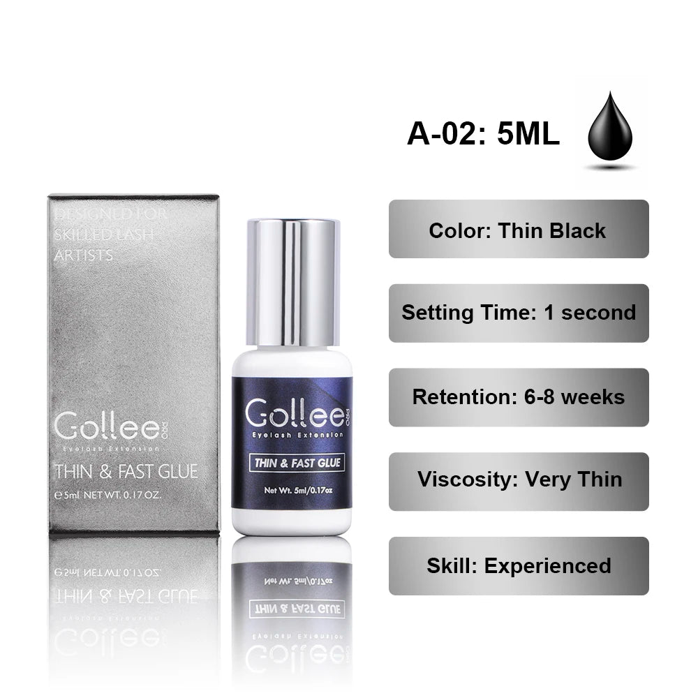 Gollee Glue for Eyelash Extensions 5PCS 5ML Ethanol Primer Cleaning Lash Extension Supplies Lash Glue Super Bonder Makeup Tools
