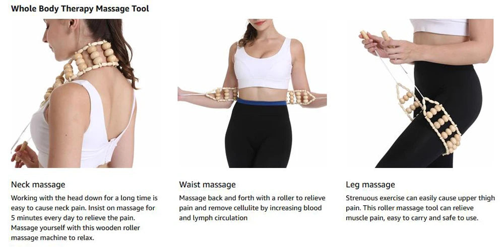 Wood Back Massage Roller Rope, Wood Therapy Cellulite Massage Tools, Self Massage Tools for Neck Leg Back Pain Relief Body Care