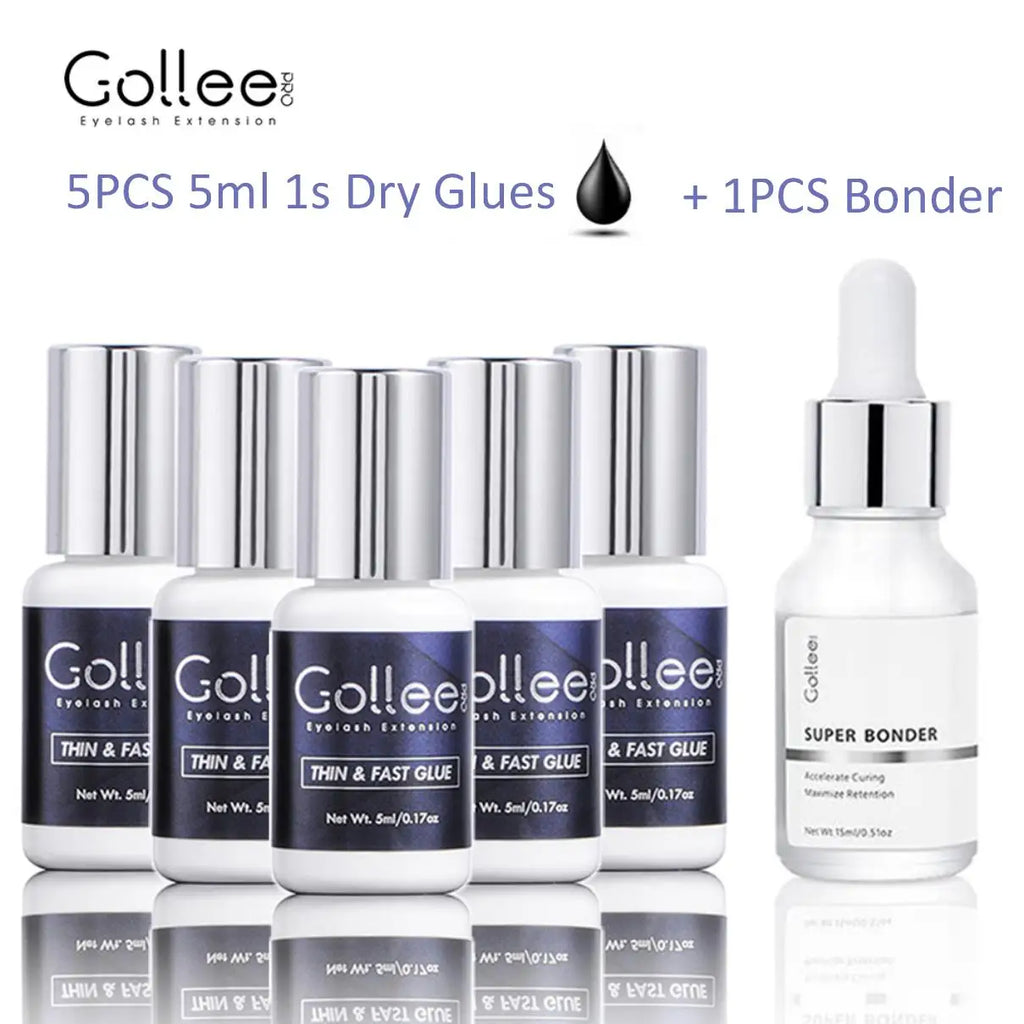 Gollee Glue for Eyelash Extensions 5PCS 5ML Ethanol Primer Cleaning Lash Extension Supplies Lash Glue Super Bonder Makeup Tools