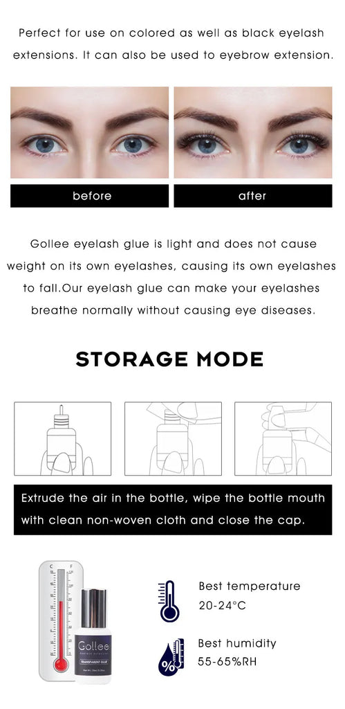 Gollee Glue for Eyelash Extensions 5PCS 5ML Ethanol Primer Cleaning Lash Extension Supplies Lash Glue Super Bonder Makeup Tools